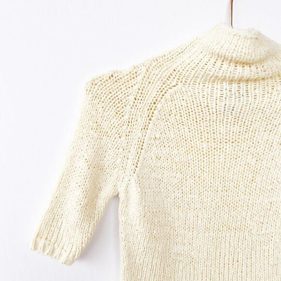 Vintage Ann Taylor LOFT Cream Knit Turtle Neck Short Sleeve Sweater XS - Picture 2 of 7